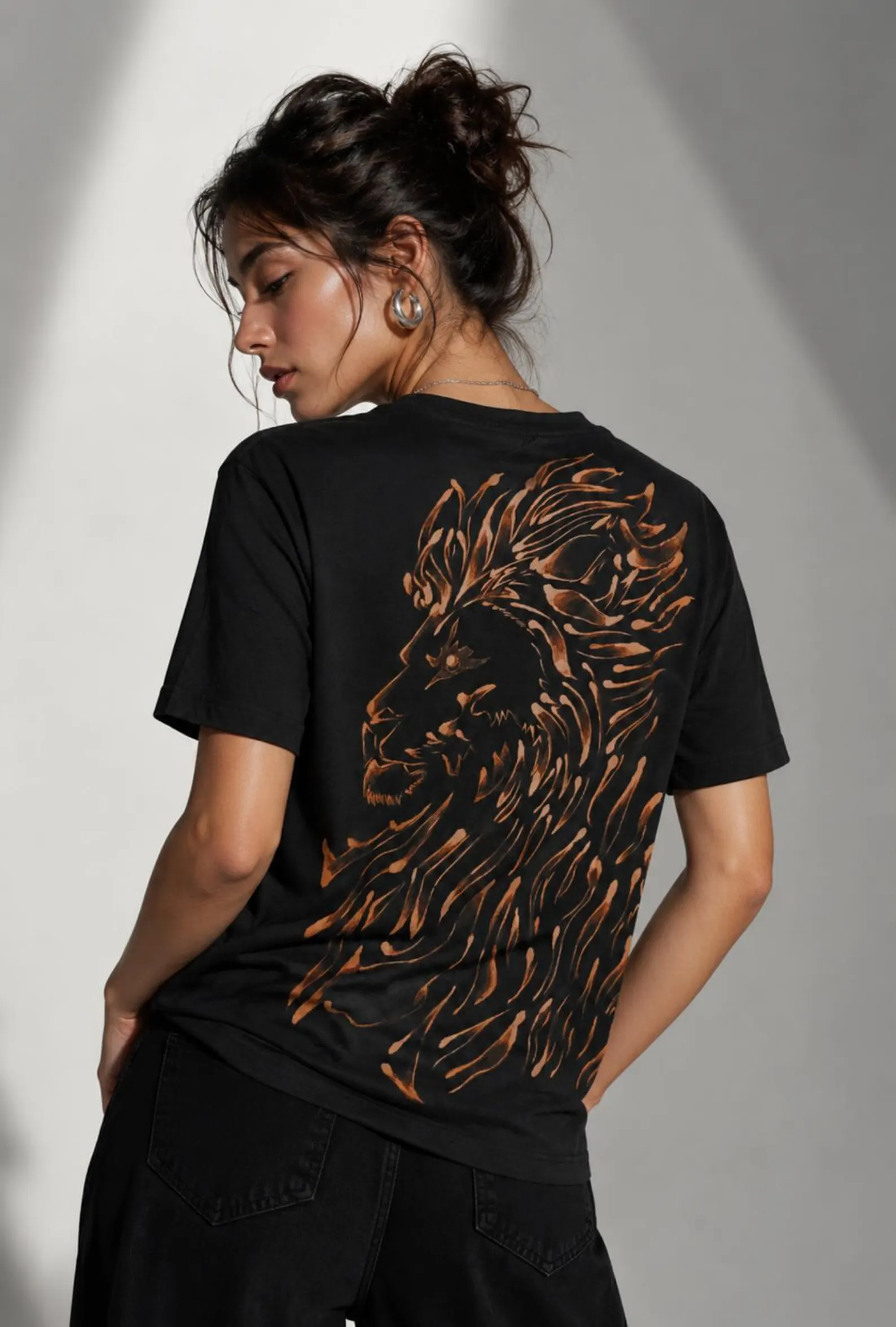 Lion Bleach Art T-Shirt | 100% Premium Cotton Classic Fit Tee | Unisex Lion Back Print tee | Handmade Bleach Design | Minimal Streetwear